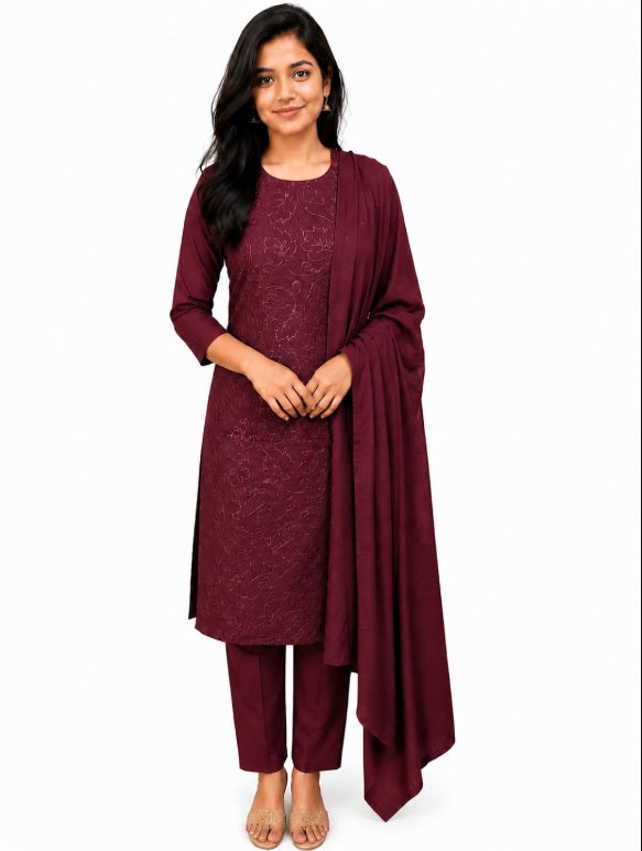 Embroidered Kurti Set with Dupatta | DESHVI FABRICS