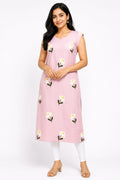Deshvi Women's Pink Floral Embroidered Sleeveless Straight Kurti | Casual & Daily Wear
