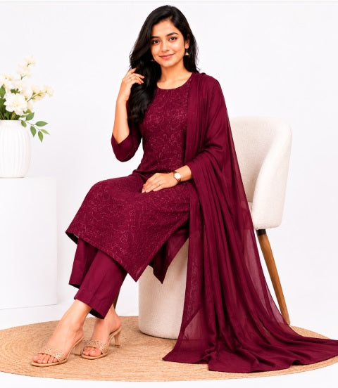 Embroidered Kurti Set with Dupatta | DESHVI FABRICS